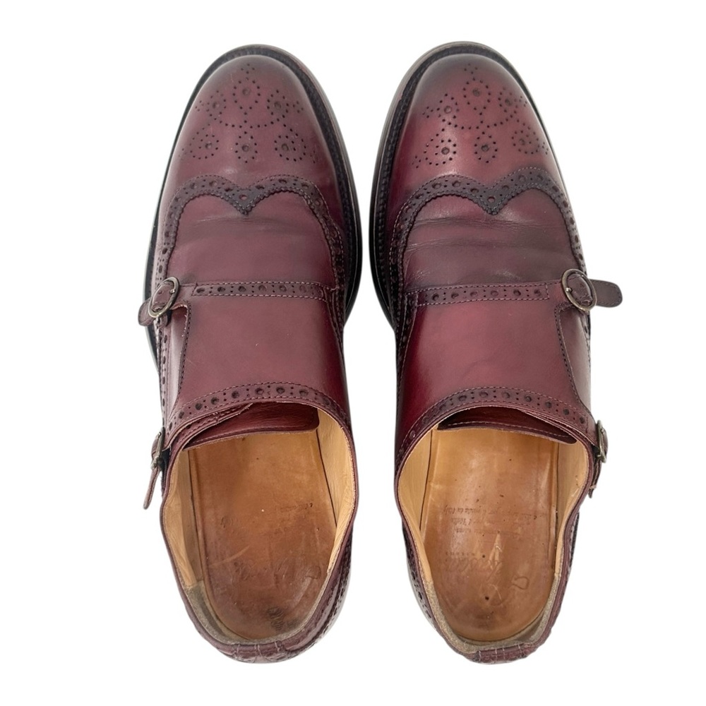 Velasca Milano Italian Designer Burgundy Brown Monk Strap Leather Shoes Loafers
